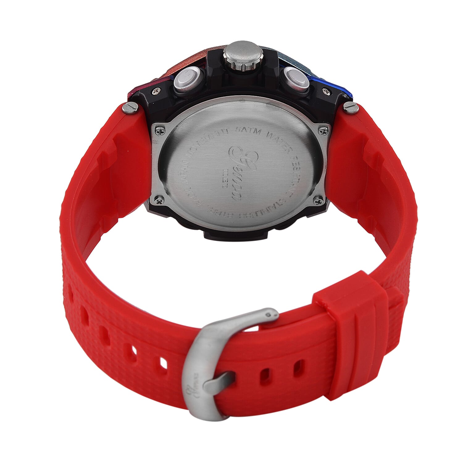 GENOA TIME V2 Japan Movt. 5ATM Water Resistant Black Dial Mens Watch with Red & Blue Tone TPU Strap GENOA TIME V2 Japan Movt. 5ATM Water Resistant Black Dial Mens Watch with Red & Blue Tone TPU Strap