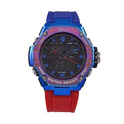 GENOA TIME V2 Japanese Movt. 5ATM Water Resistant Black Dial Men's Watch with Red & Blue Tone TPU Strap