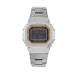 GENOA TIME V2 Japanese Movt. 5ATM Water Resistant Black Multifunctional LED Dial Watch with Silver Colour Stainless Steel Strap