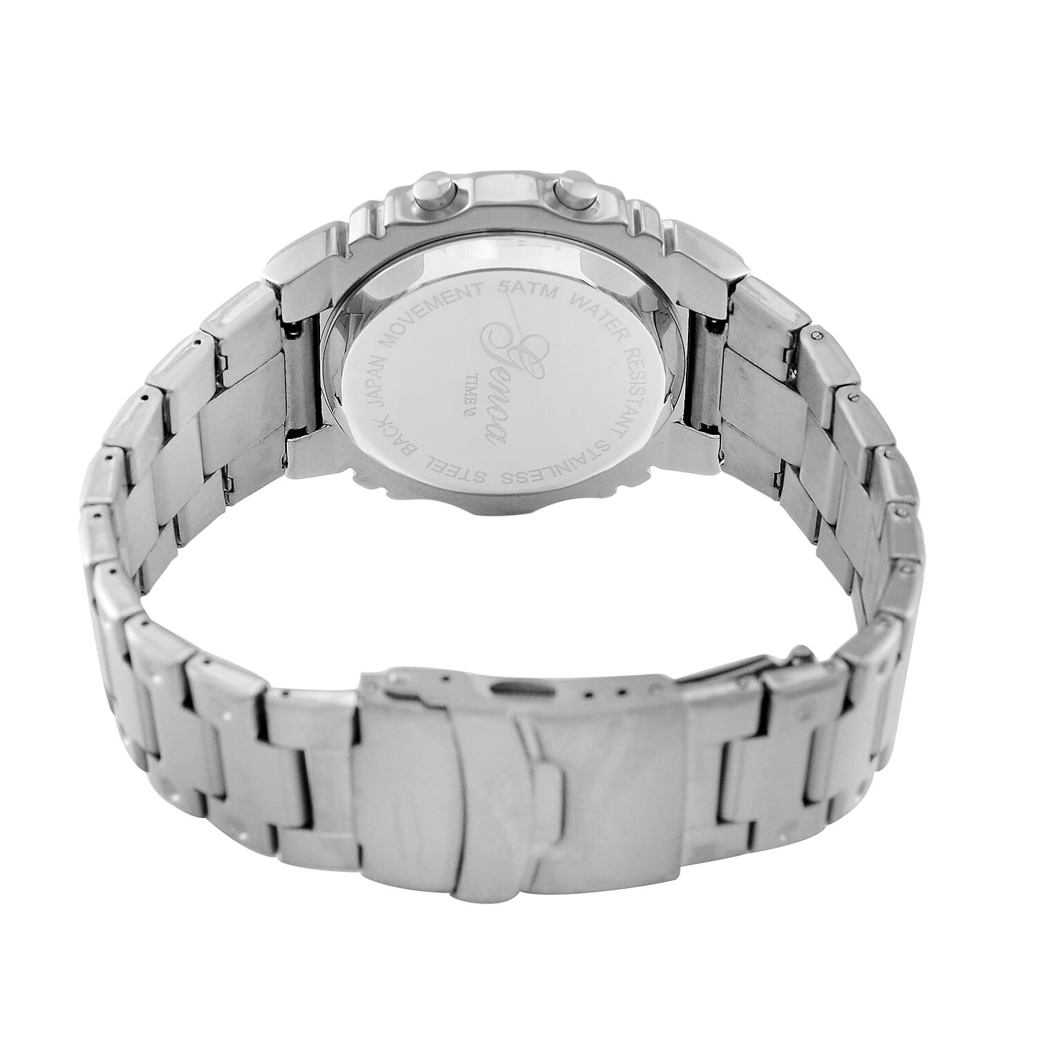 GENOA TIME V2 Japanese Movt. 5ATM Water Resistant Black Multifunctional LED Dial Watch with Silver Colour Stainless Steel Strap