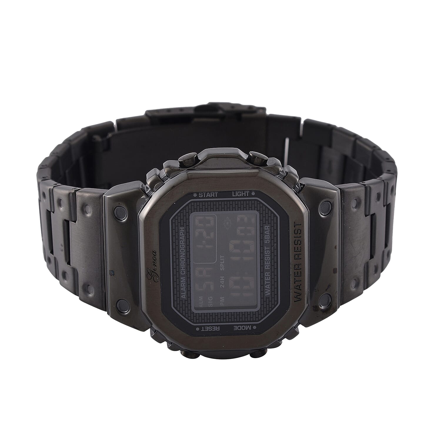 GENOA TIME V2 Japanese Movt. 5ATM Water Resistant Black Multifunctional LED Dial Watch with Stainless Steel Strap