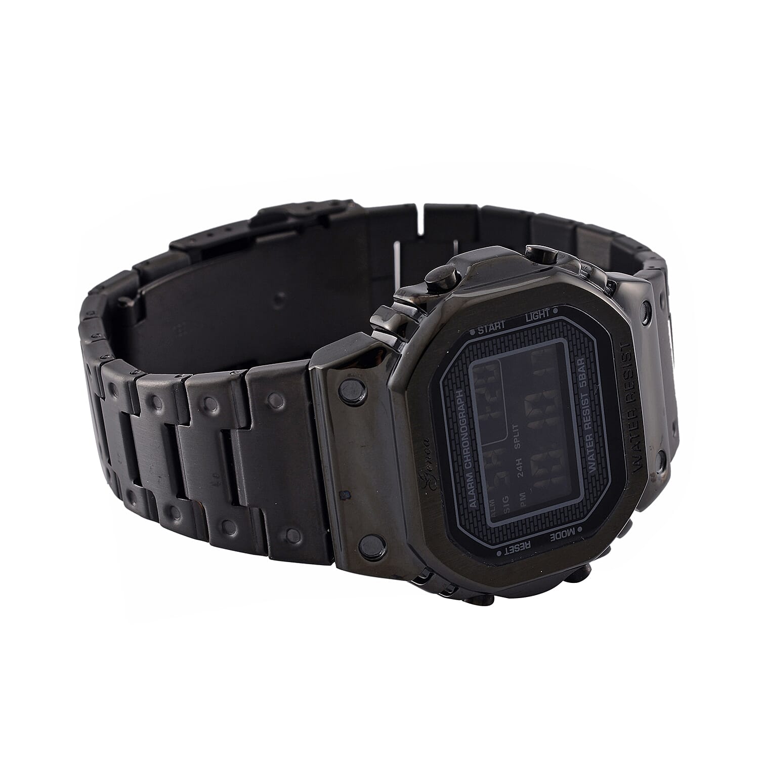 GENOA TIME V2 Japanese Movt. 5ATM Water Resistant Black Multifunctional LED Dial Watch with Stainless Steel Strap