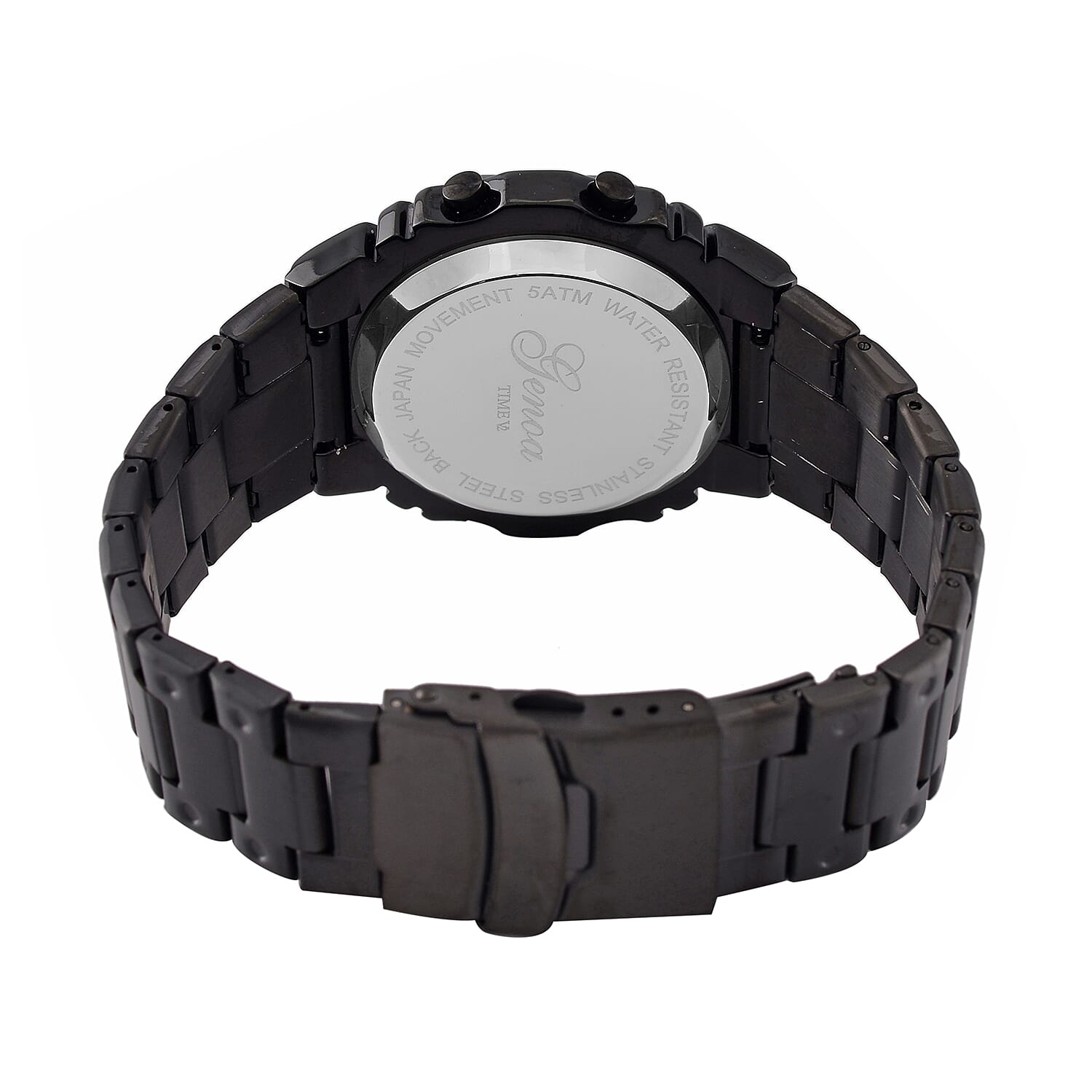 GENOA TIME V2 Japanese Movt. 5ATM Water Resistant Black Multifunctional LED Dial Watch with Stainless Steel Strap