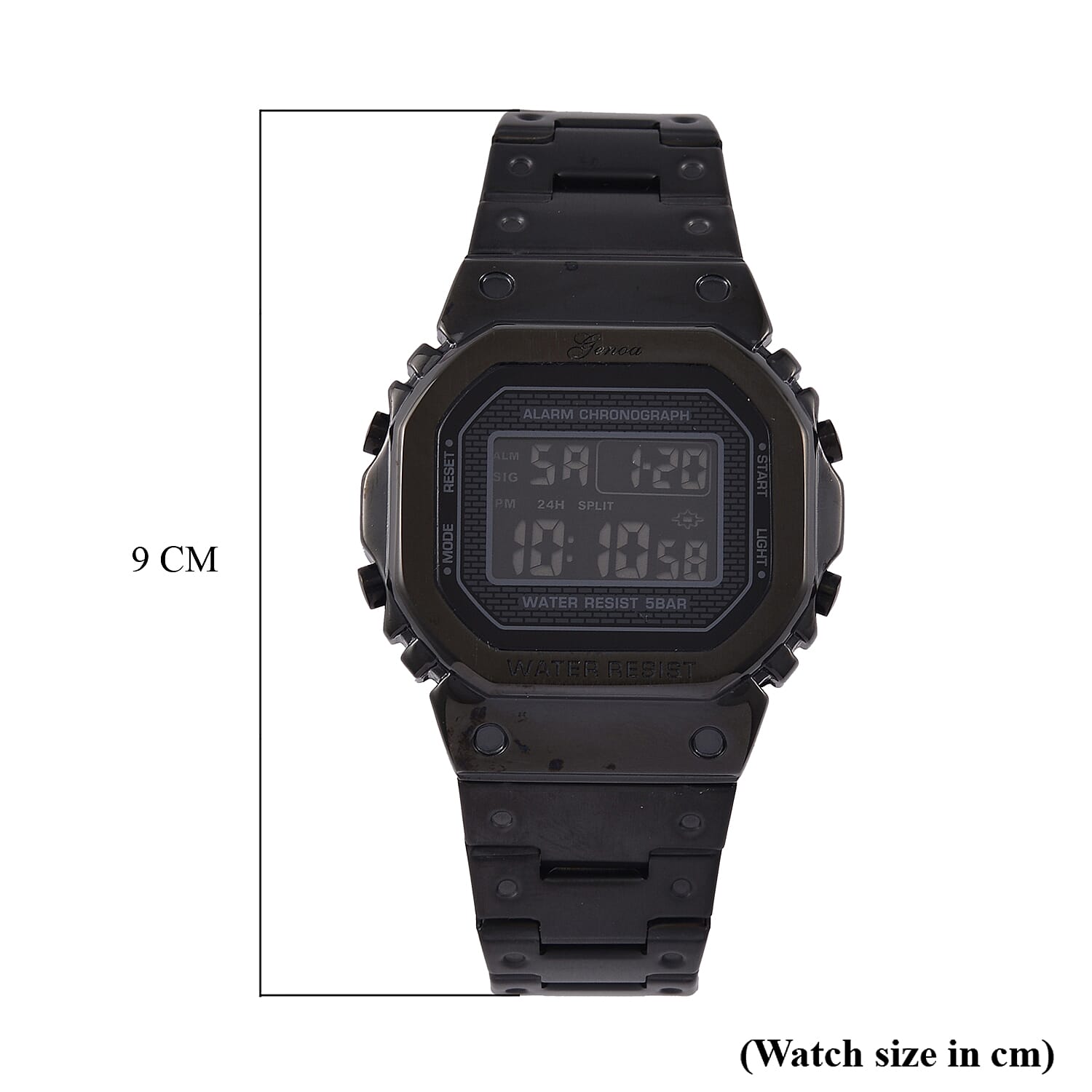 GENOA TIME V2 Japanese Movt. 5ATM Water Resistant Black Multifunctional LED Dial Watch with Stainless Steel Strap