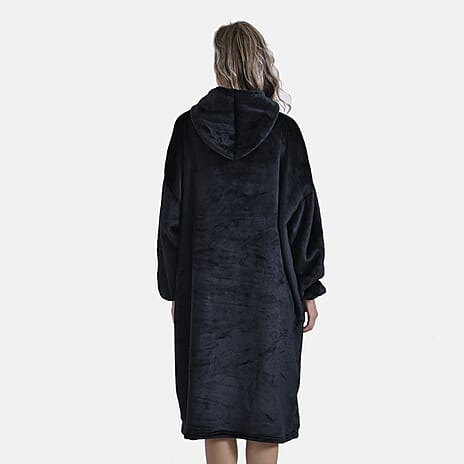 Charcoal Fleece Hoodie Blanket (One Size) - Black
