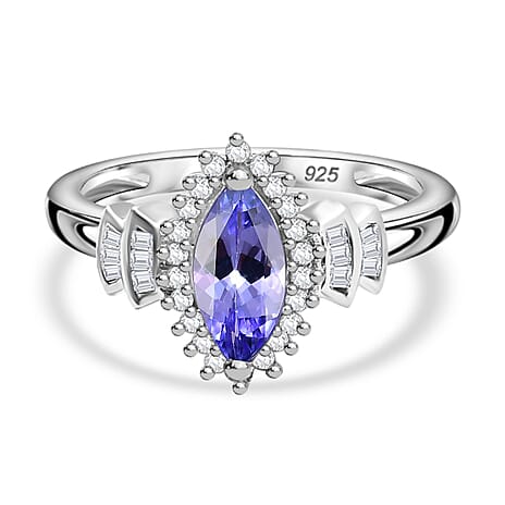 Premium Tanzanite & Diamond Ring in Rhodium Overlay Sterling Silver