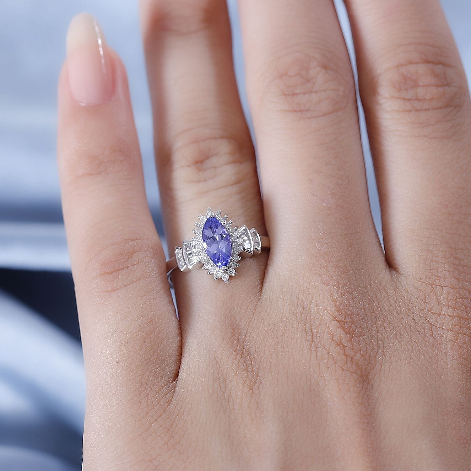 Natural Tanzanite Diamond Ring 925 Solid Sterling Silver Rhodium Polished Ring, Engagement Ring, 2024 Promise Ring, Solitaire Ring Girls Women