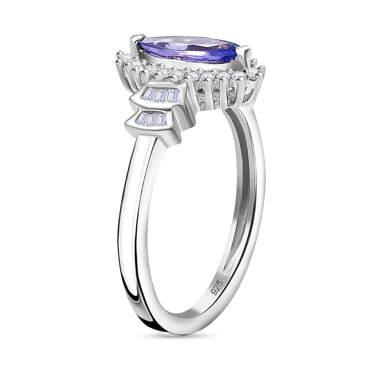 Premium Tanzanite & Diamond Ring in Rhodium Overlay Sterling Silver