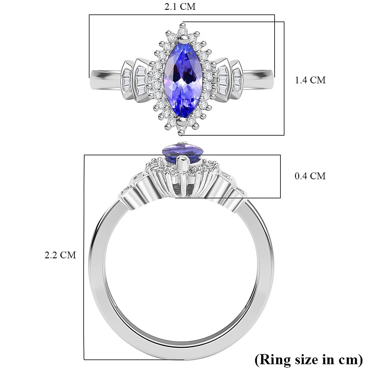 Premium Tanzanite & Diamond Ring in Rhodium Overlay Sterling Silver