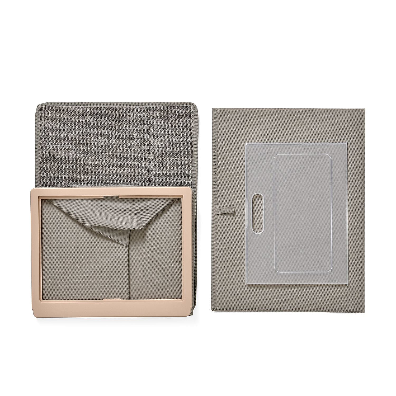 Patterned Storage Box (Size 30x25x40 cm) - Khaki & Grey