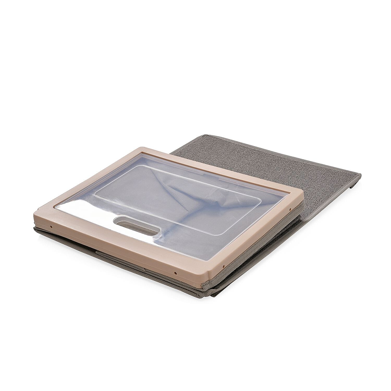 Patterned Storage Box (Size 30x25x40 cm) - Khaki & Grey