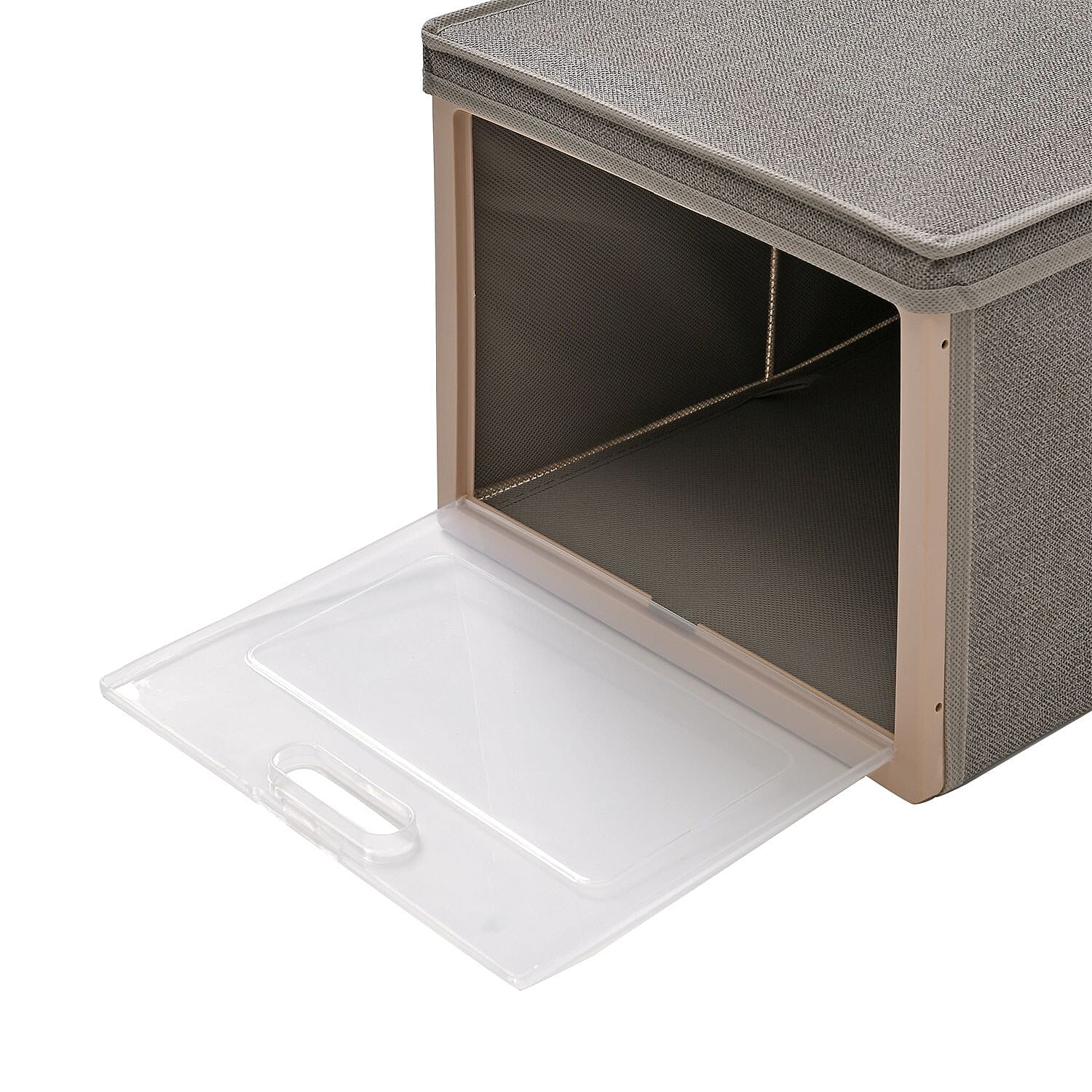 Patterned Storage Box (Size 30x25x40 cm) - Khaki & Grey