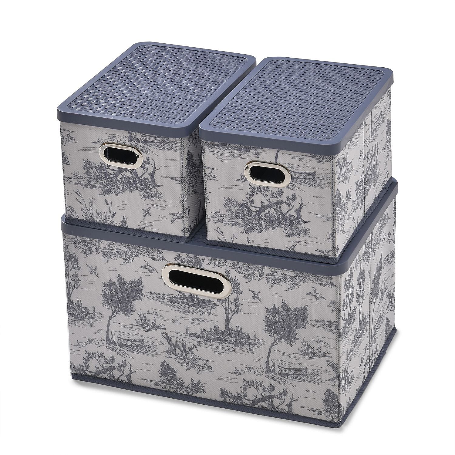 Set of 3 Foldable Storage Boxes (Size 26x17x17 cm) - Blue