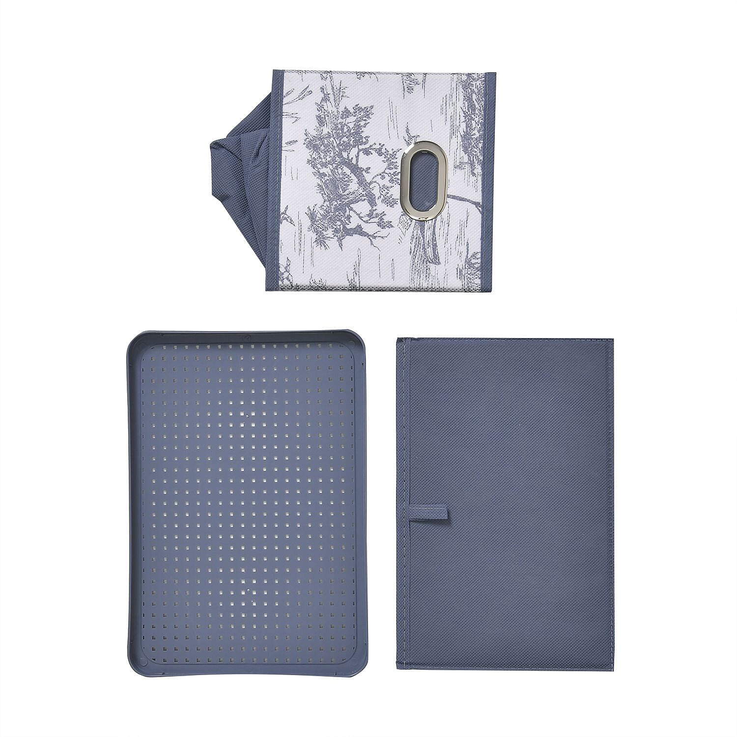 Set of 3 Foldable Storage Boxes (Size 26x17x17 cm) - Blue