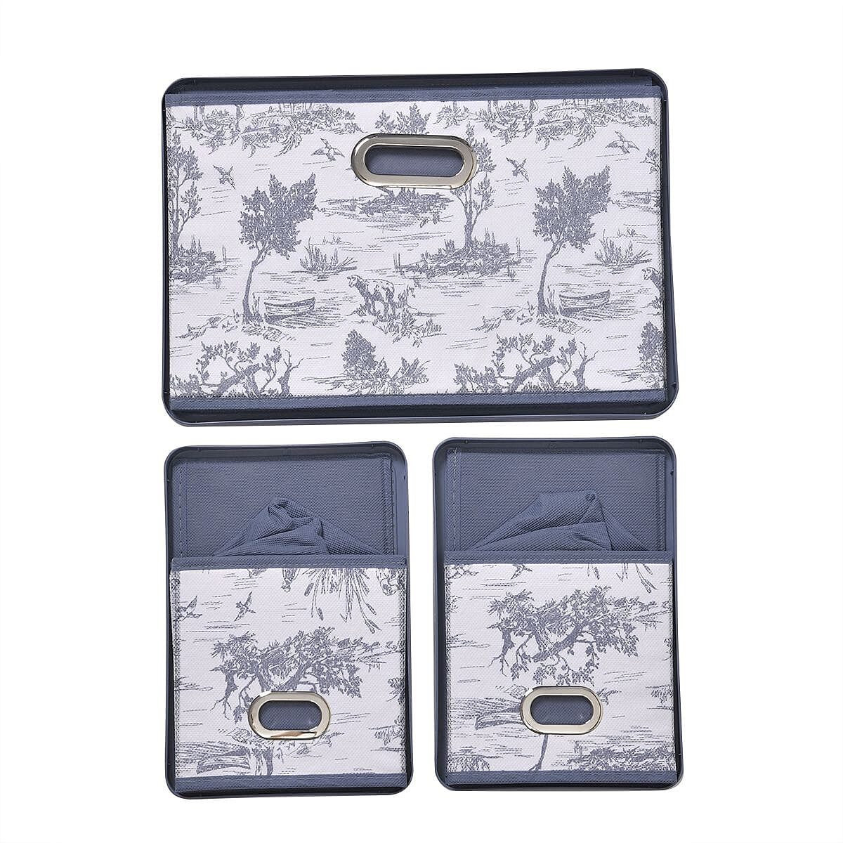 Set of 3 Foldable Storage Boxes (Size 26x17x17 cm) - Blue