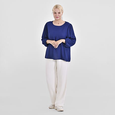 TAMSY 100% Viscose Round Neck Top (Size XL) - Navy Blue
