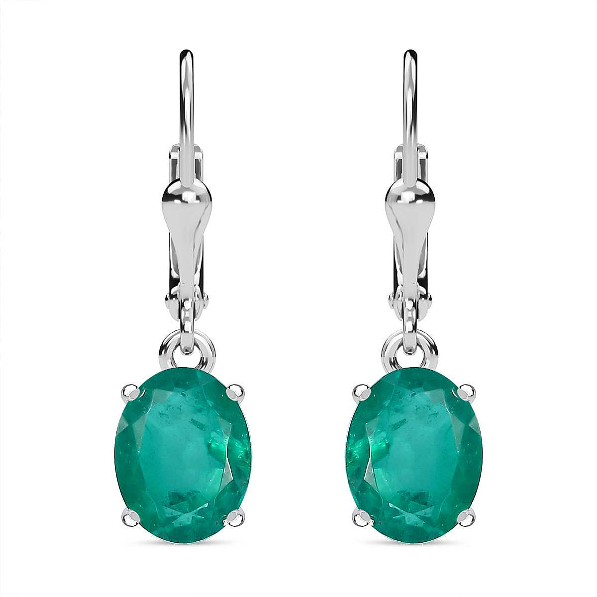 Emeraldine Triplet Quartz Solitaire Lever Back Earrings in Platinum Overlay Sterling Silver
