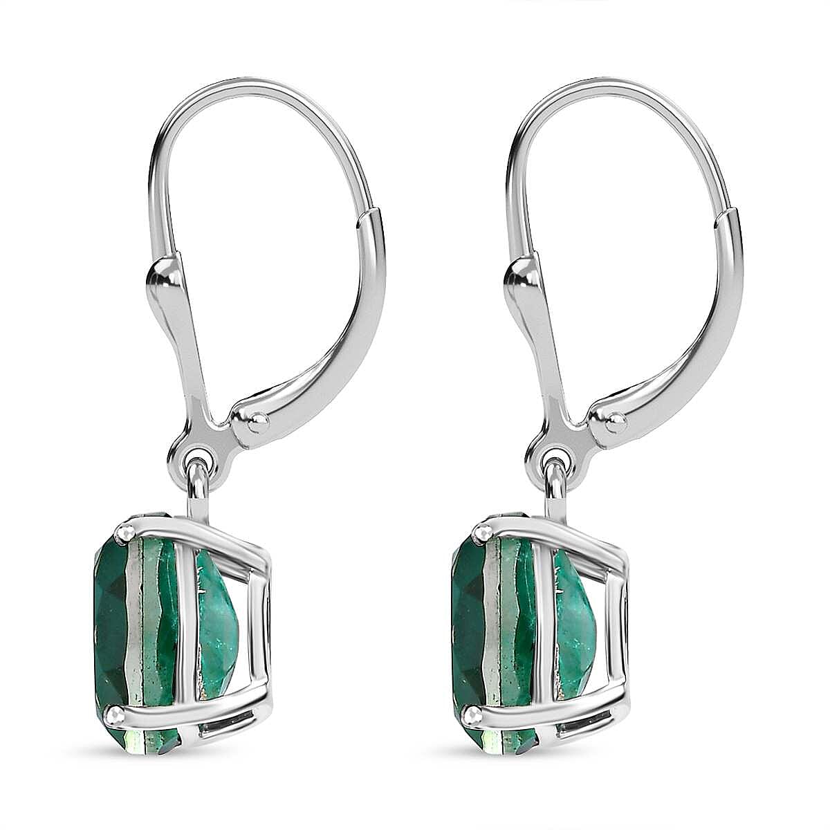 Emeraldine Quartz Solitaire Lever Back Earrings in Platinum Overlay Sterling Silver 4.66 Ct