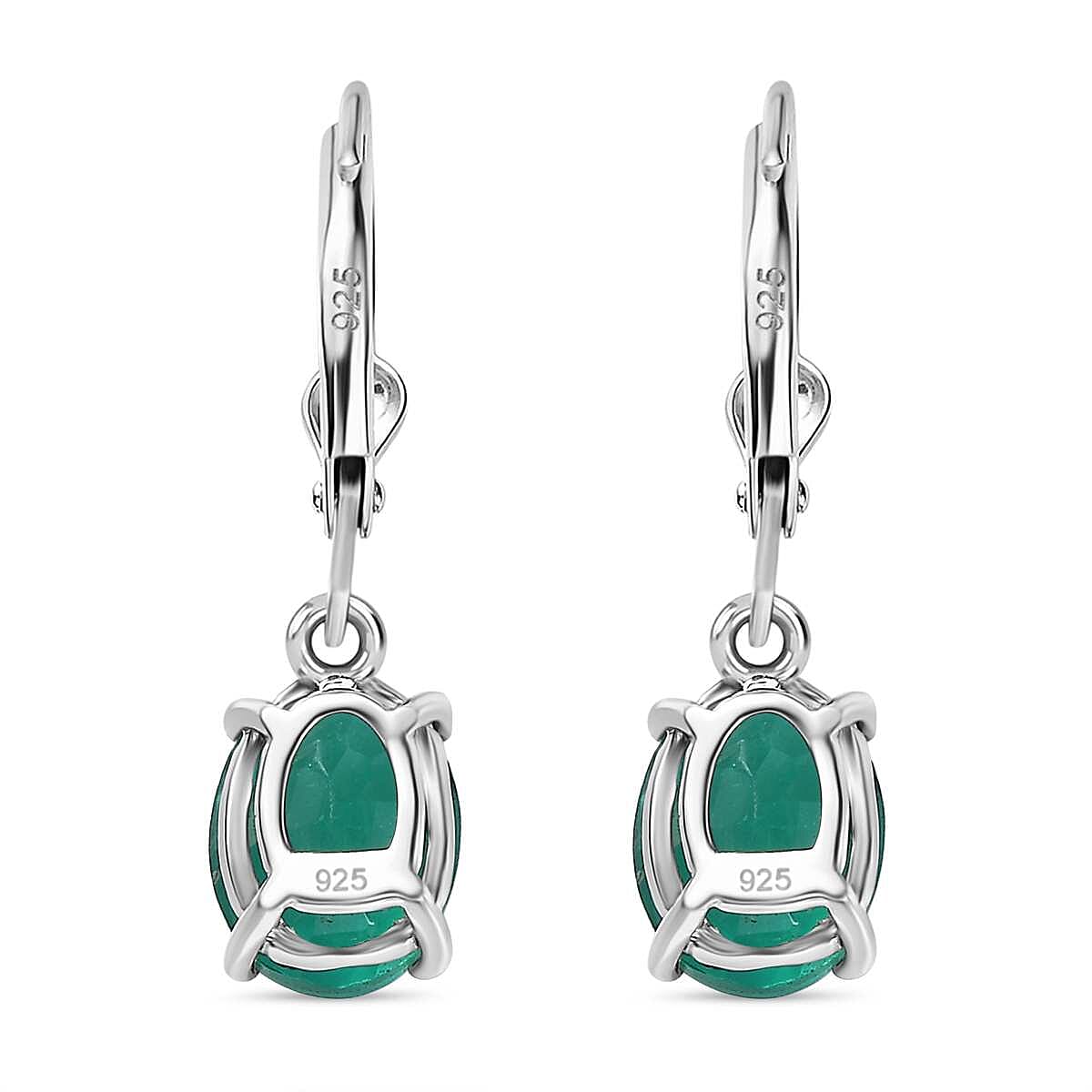 Emeraldine Quartz Solitaire Lever Back Earrings in Platinum Overlay Sterling Silver 4.66 Ct