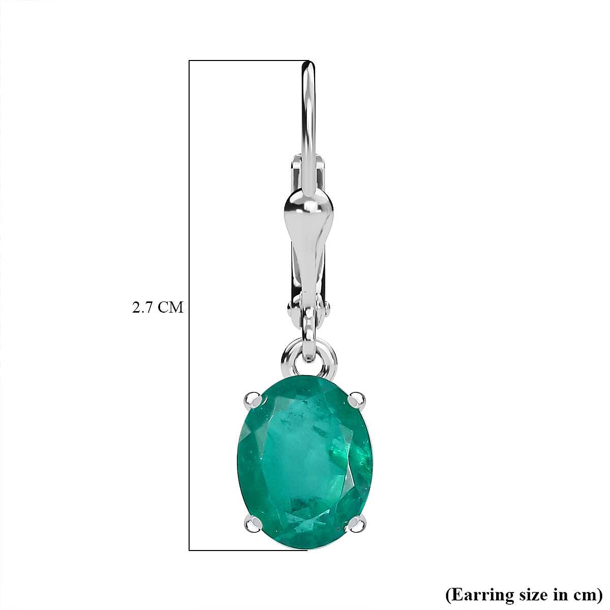 Emeraldine Quartz Solitaire Lever Back Earrings in Platinum Overlay Sterling Silver 4.66 Ct