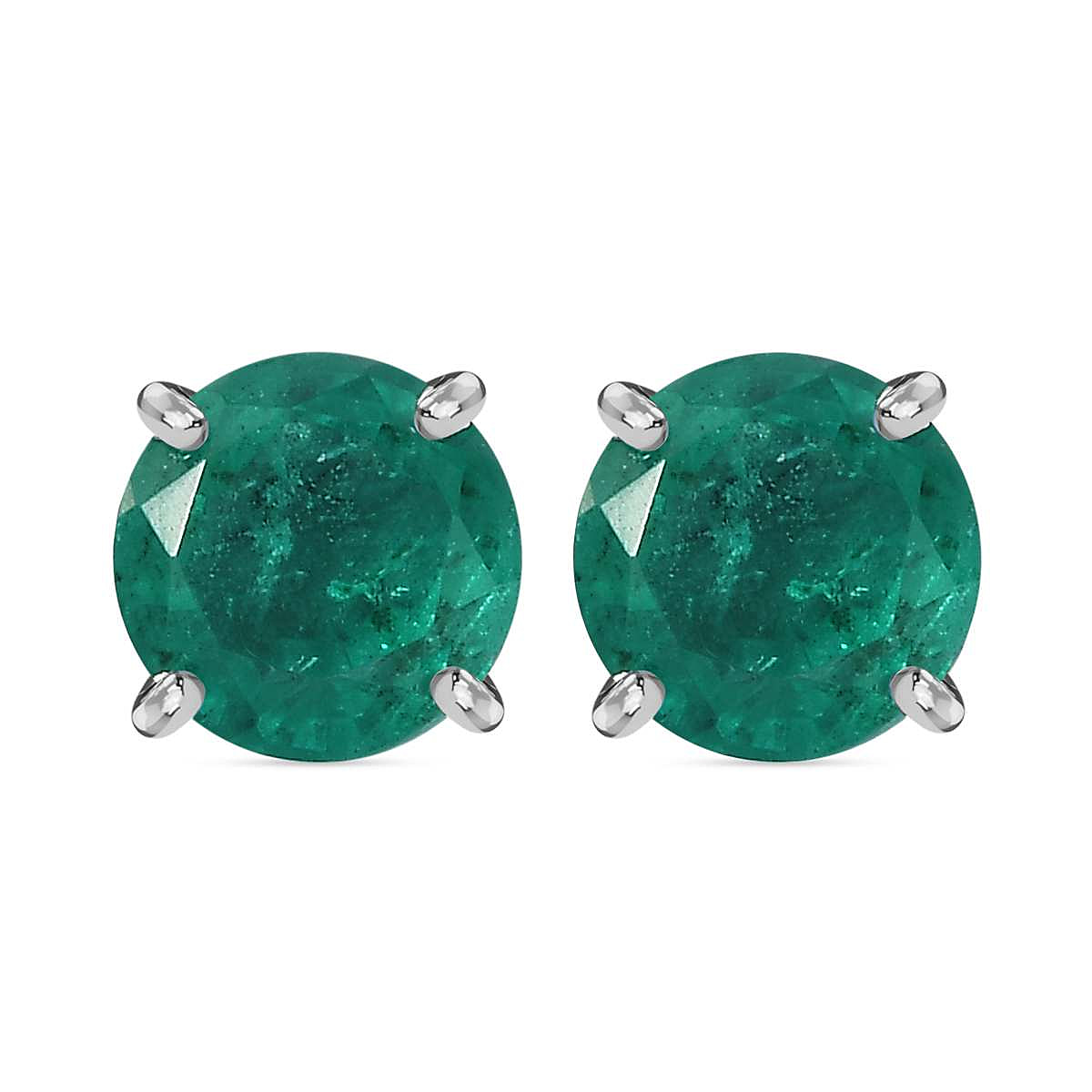 Emeraldine Triplet Quartz Solitaire Stud Push Post Earrings in Platinum Overlay Sterling Silver 3.446 Ct.