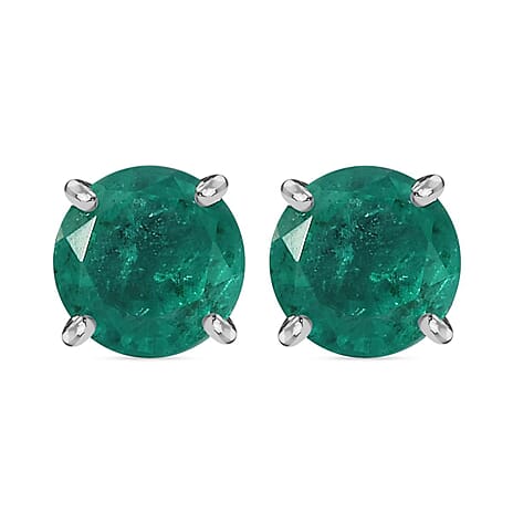 Emeraldine Quartz Solitaire Earrings with Push Back in Platinum Overlay Sterling Silver 3.32 Ct
