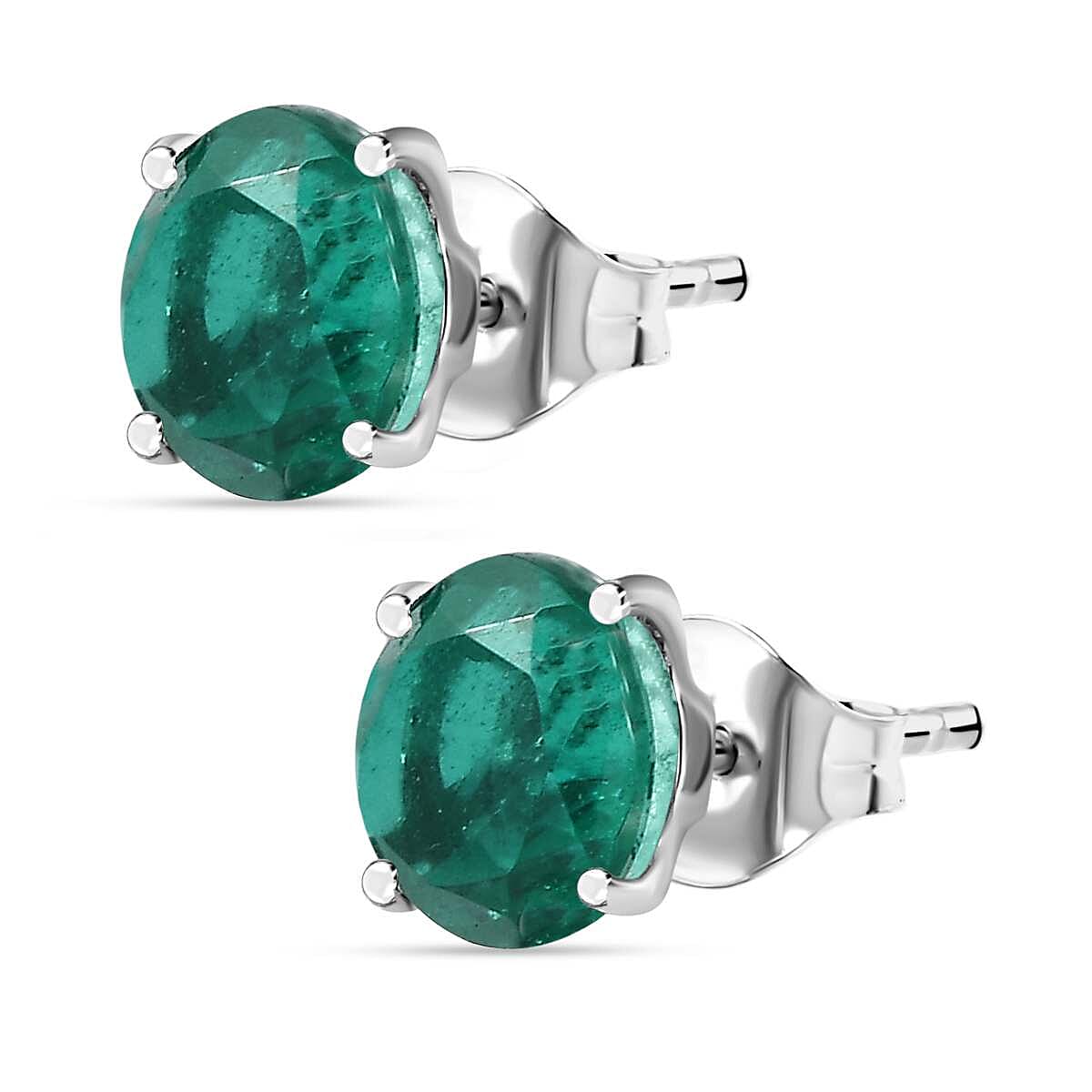 Emeraldine Quartz Solitaire Earrings with Push Back in Platinum Overlay Sterling Silver 3.32 Ct