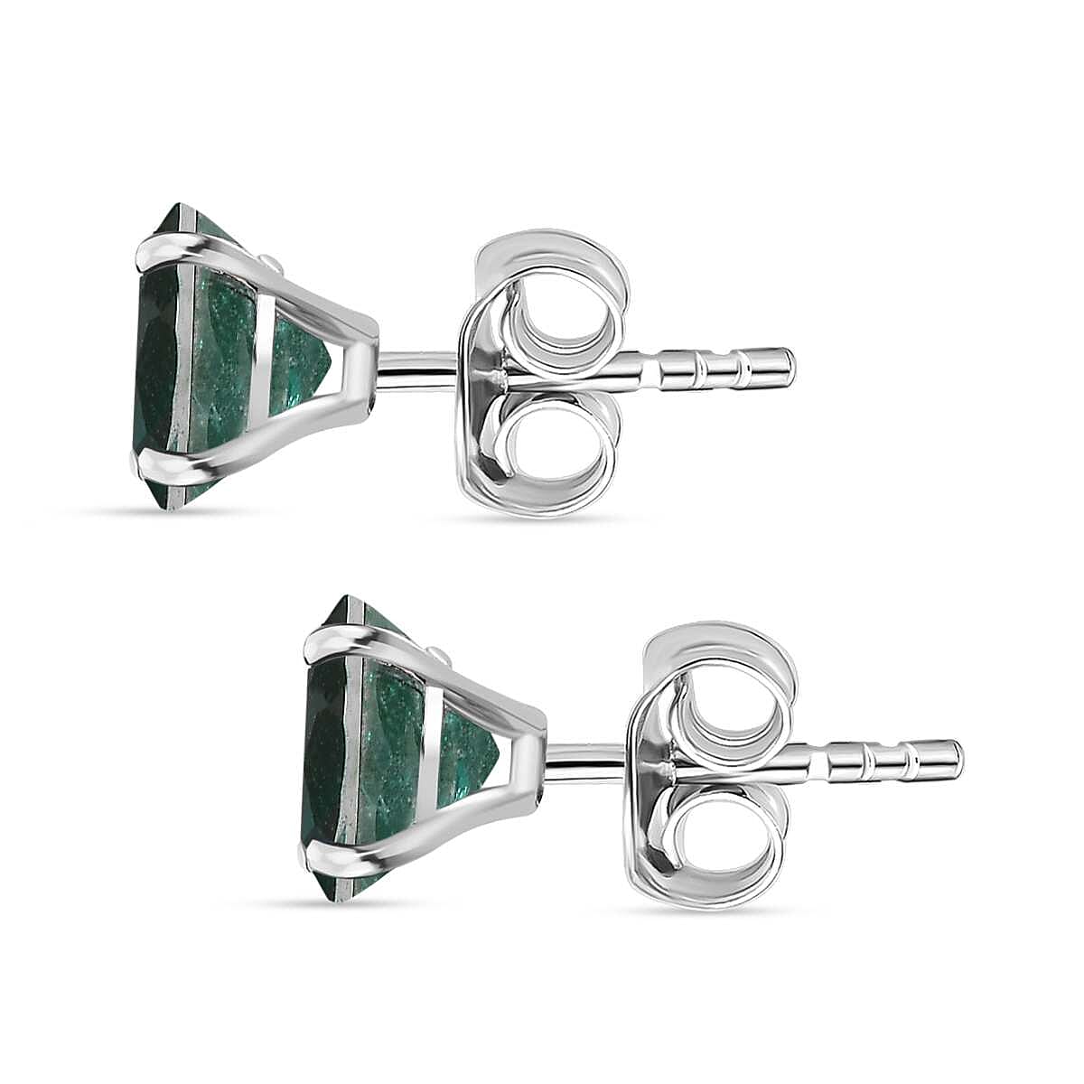 Emeraldine Quartz Solitaire Earrings with Push Back in Platinum Overlay Sterling Silver 3.32 Ct