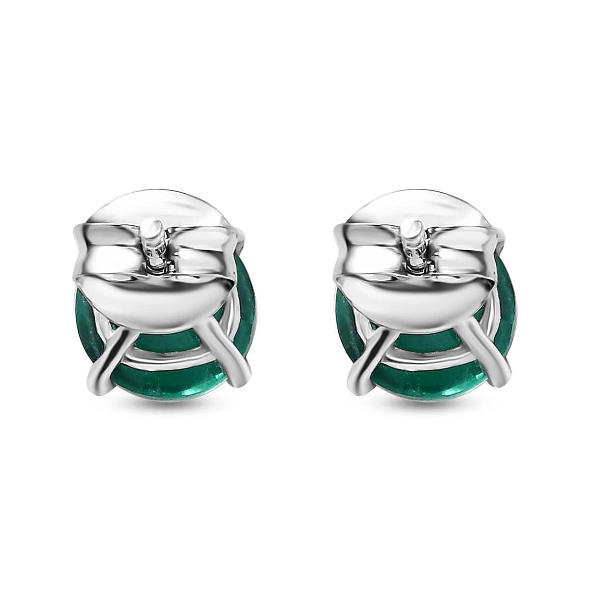 Emeraldine Quartz Solitaire Earrings with Push Back in Platinum Overlay Sterling Silver 3.32 Ct