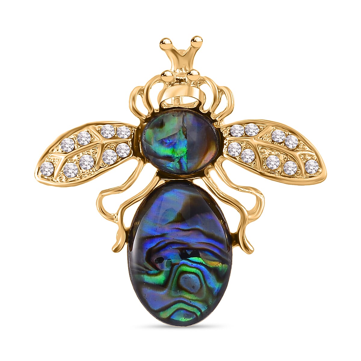 Abalone Shell, White and Black Crystal Brooch