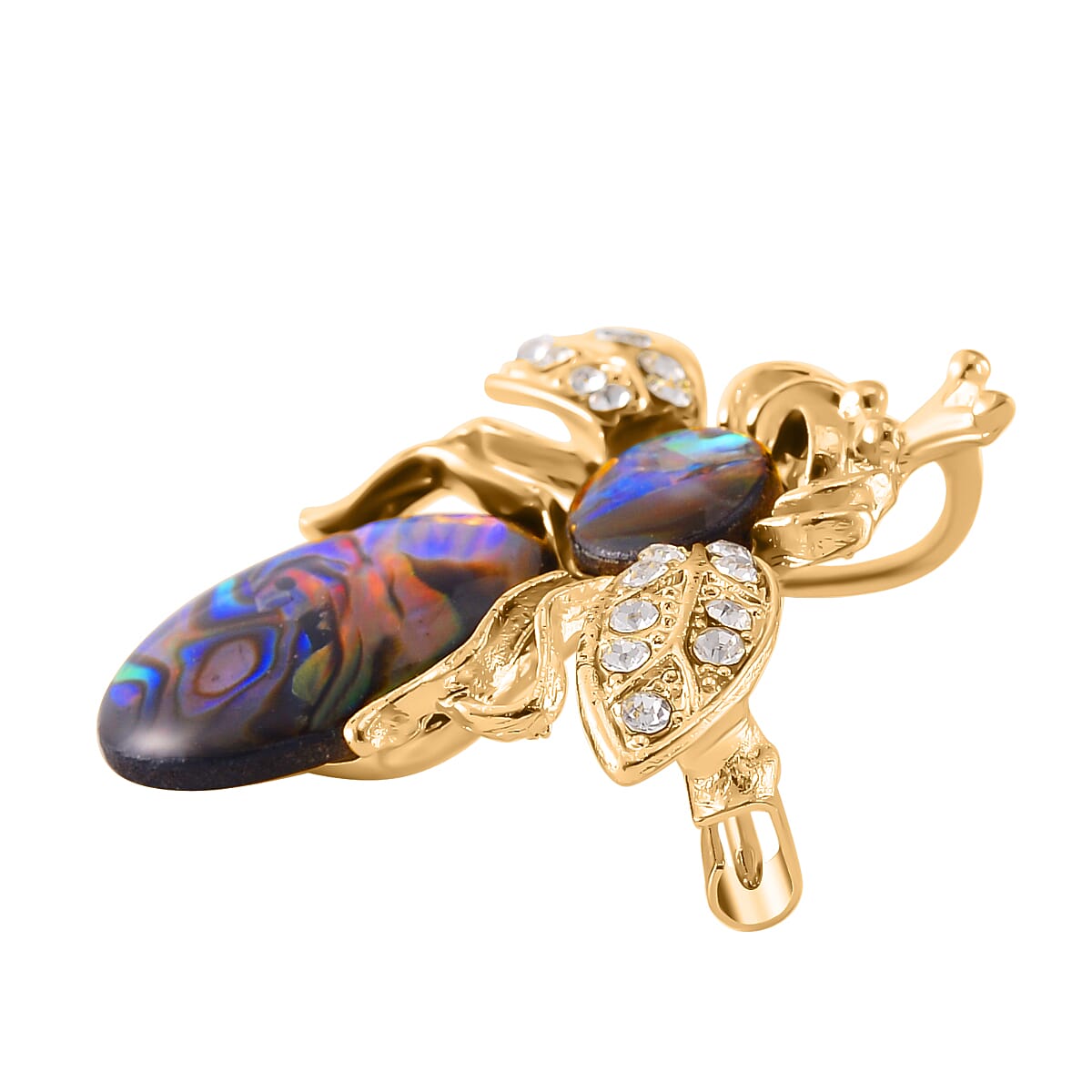 Abalone Shell, White and Black Crystal Brooch