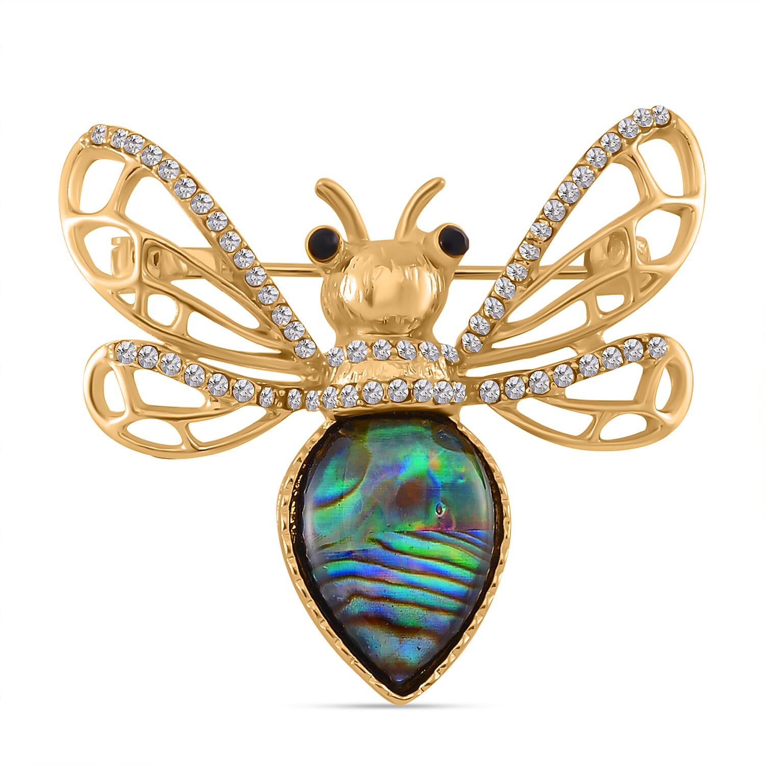 Abalone Shell, White and Black Crystal Brooch