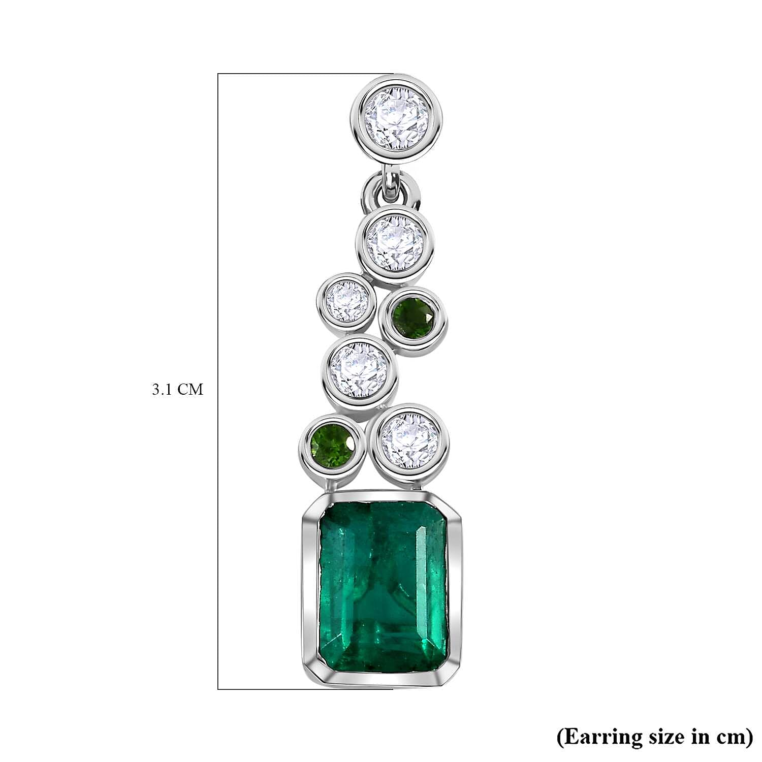 Emeraldine Quartz, Natural Chrome Diopside & Natural Zircon Bubble Dangle Earrings in Rhodium Overlay Sterling Silver 5.26 Ct.