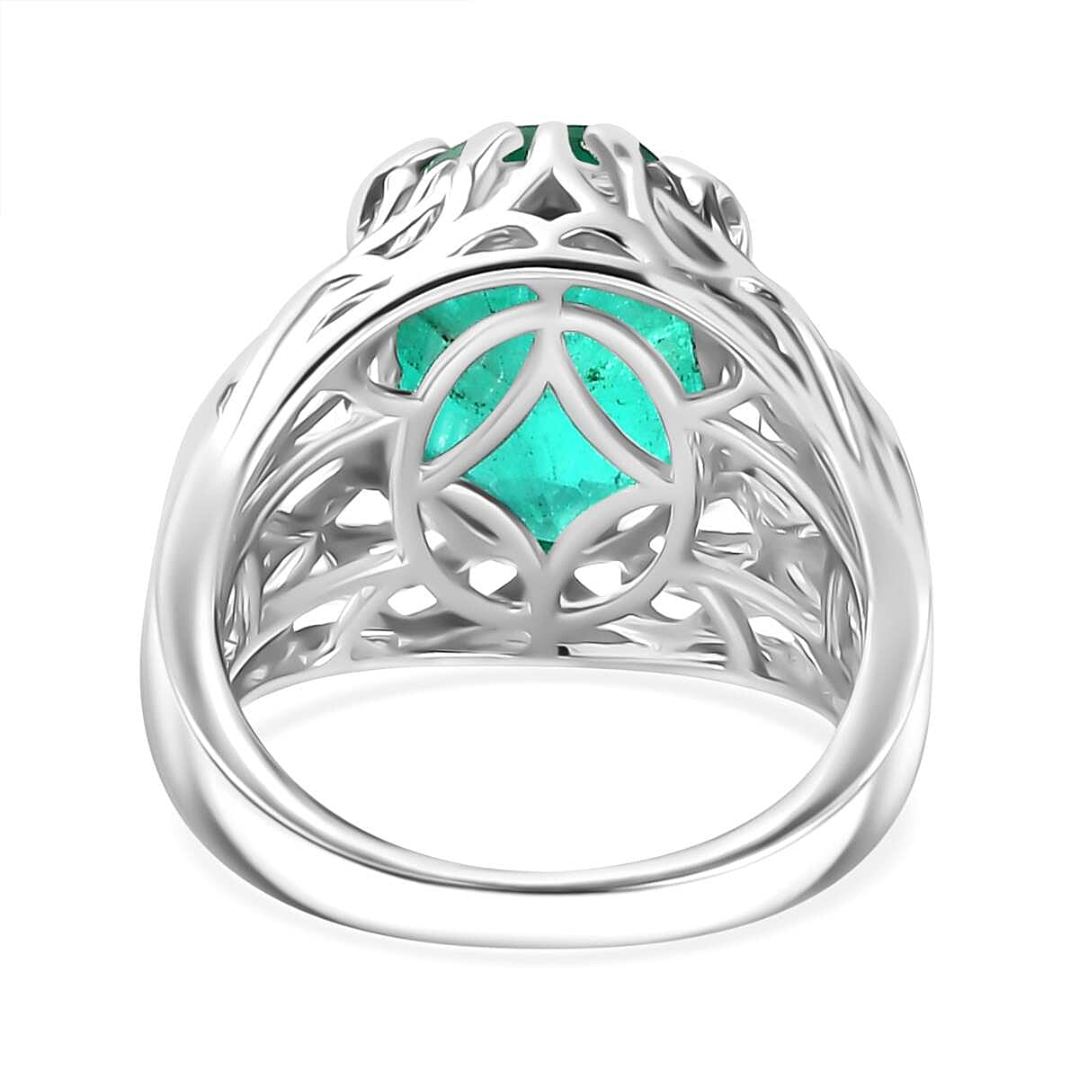 Emeraldine Quartz Solitaire Ring in Rhodium Overlay Sterling Silver 6.30 Ct. Emeraldine Quartz Solitaire Ring in Rhodium Overlay Sterling Silver 6.30 Ct.