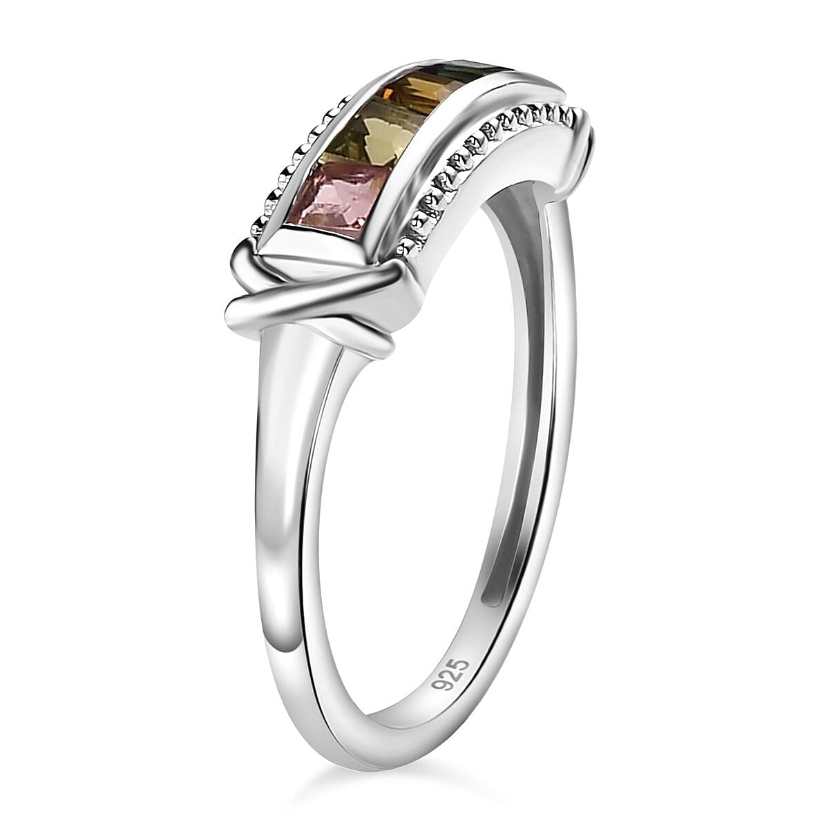 Multi-Tourmaline Ring in Platinum Overlay Sterling Silver