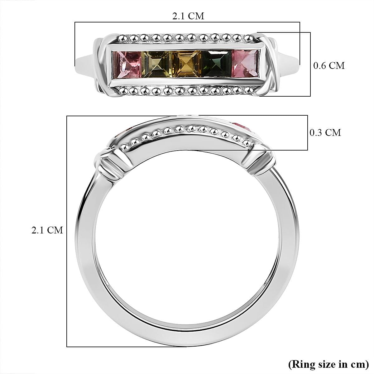 Multi-Tourmaline Ring in Platinum Overlay Sterling Silver