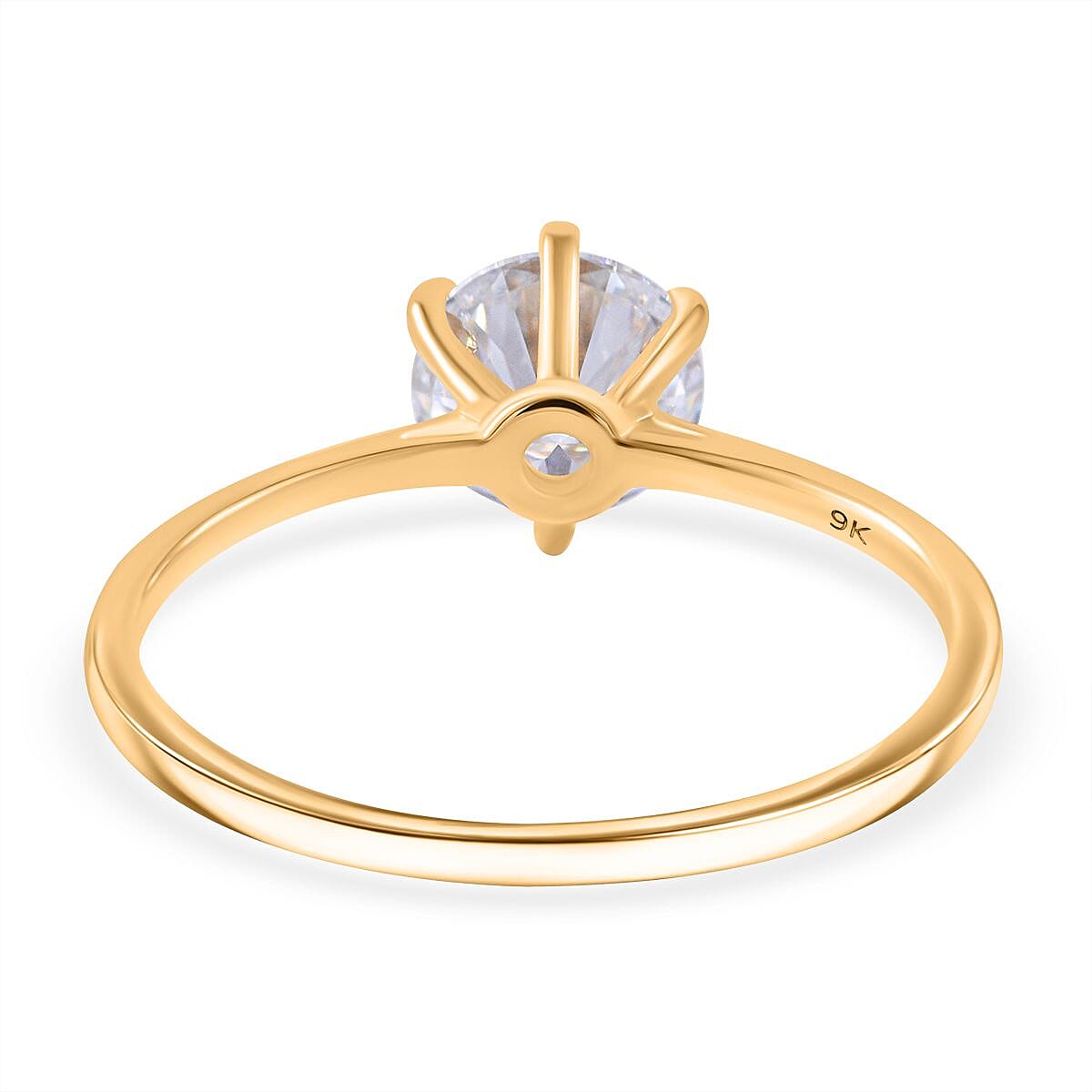 9K Yellow Gold Moissanite Ring 1.20 Ct, Gold Weight 1.20 Gms