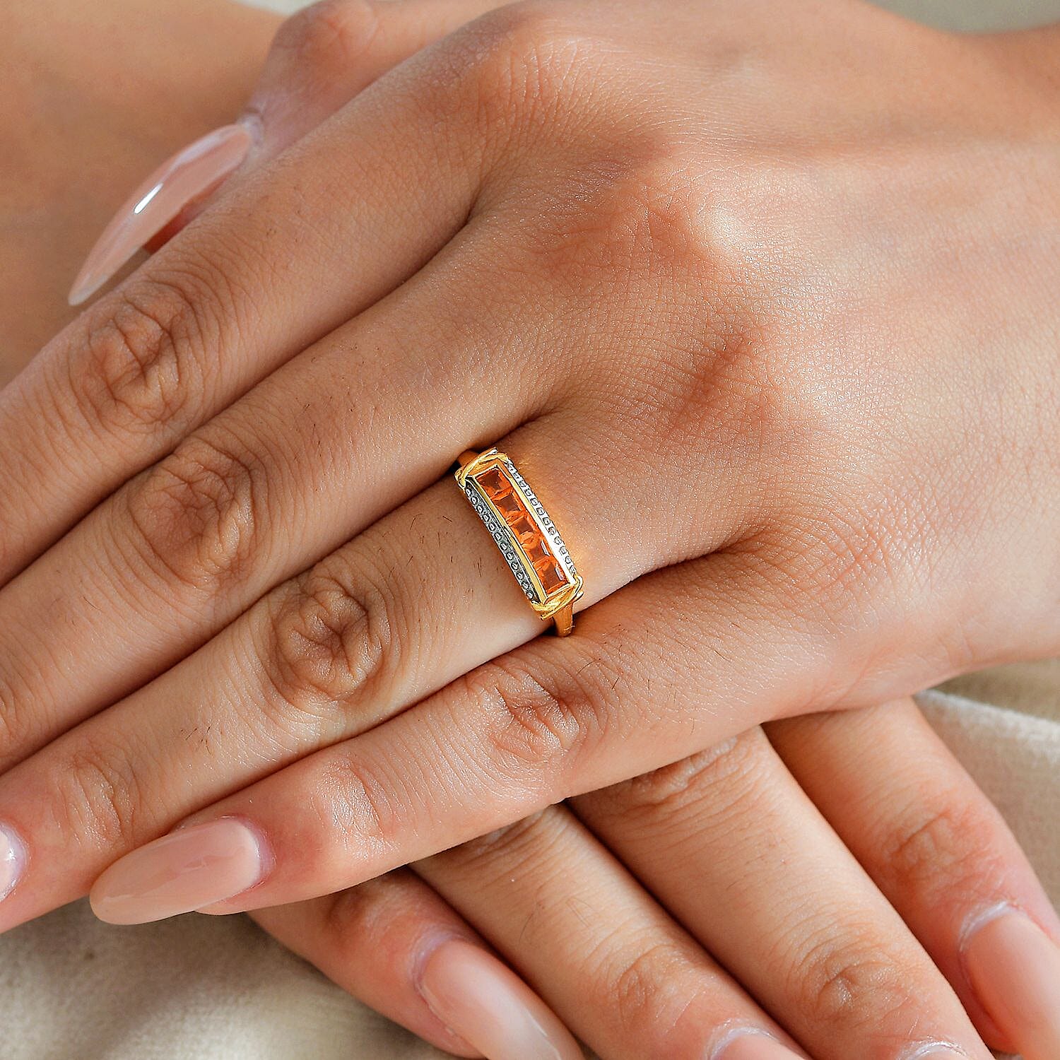 Fire Opal Ring in 14K Gold Overlay Sterling Silver 0.50 ct