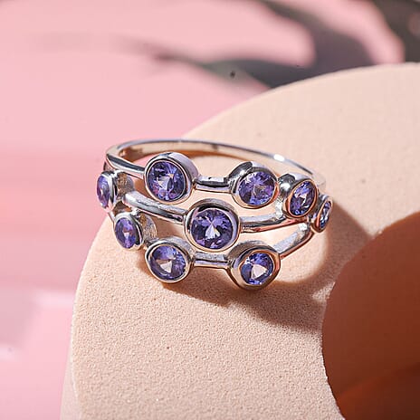 Red Carpet Collection - Premium Tanzanite Bubble Ring in Rhodium Overlay Sterling Silver 1.86 Ct.