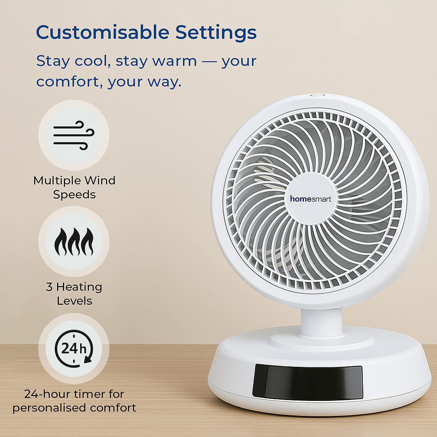 Homesmart 2-in-1 All Seasons Hot and Cold Air Circulator Fan, Ceramic and Low Noise(1500W) - White