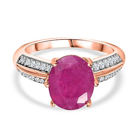 Pink Sapphire & Natural Zircon Ring in 18K Vermeil Rose Gold Plated Sterling Silver 4.37 Ct.