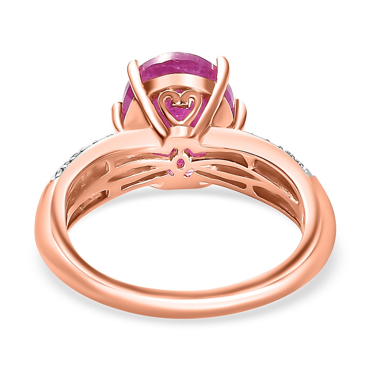 Pink Sapphire & Natural Zircon Ring in 18K Vermeil Rose Gold Plated Sterling Silver 4.37 Ct. Pink Sapphire & Natural Zircon Ring in 18K Vermeil Rose Gold Plated Sterling Silver 4.37 Ct.