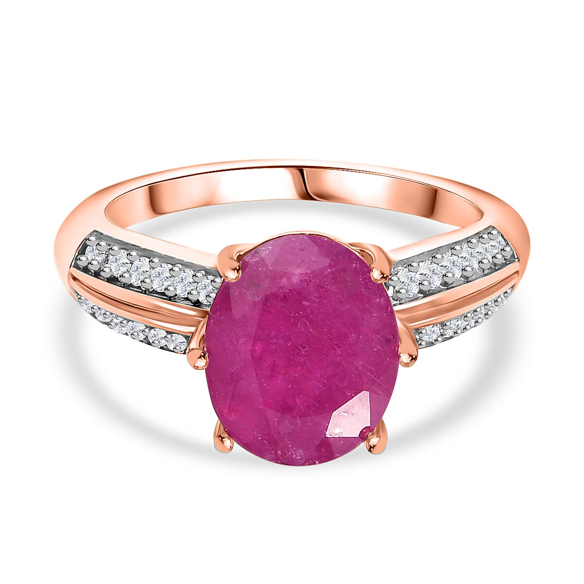 Pink Sapphire(FF) and Natural Zircon Ring in 18K Rose Gold Vermeil Plated Sterling Silver 4.40 Ct