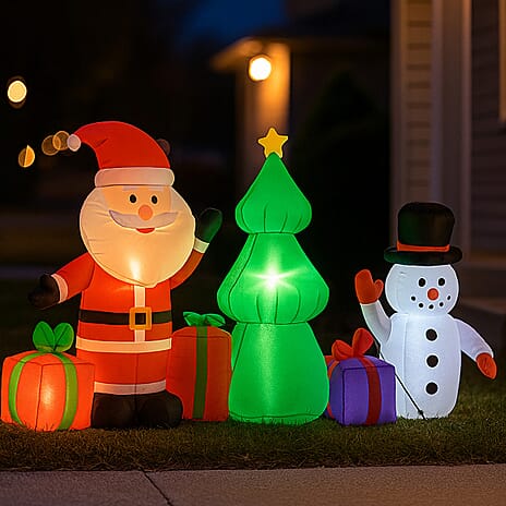 Christmas Inflatable Outdoor Decoration with LED Light featuring Santa Claus with Snowman