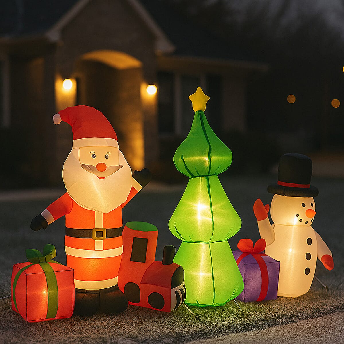 Christmas Inflatable Outdoor Decoration with LED Light featuring Santa Claus with Snowman