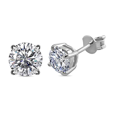 RED CARPET COLLECTION - The Ultimate Moissanite Earring With Push Back in Rhodium Overaly Sterling Silver 1.51 Ct