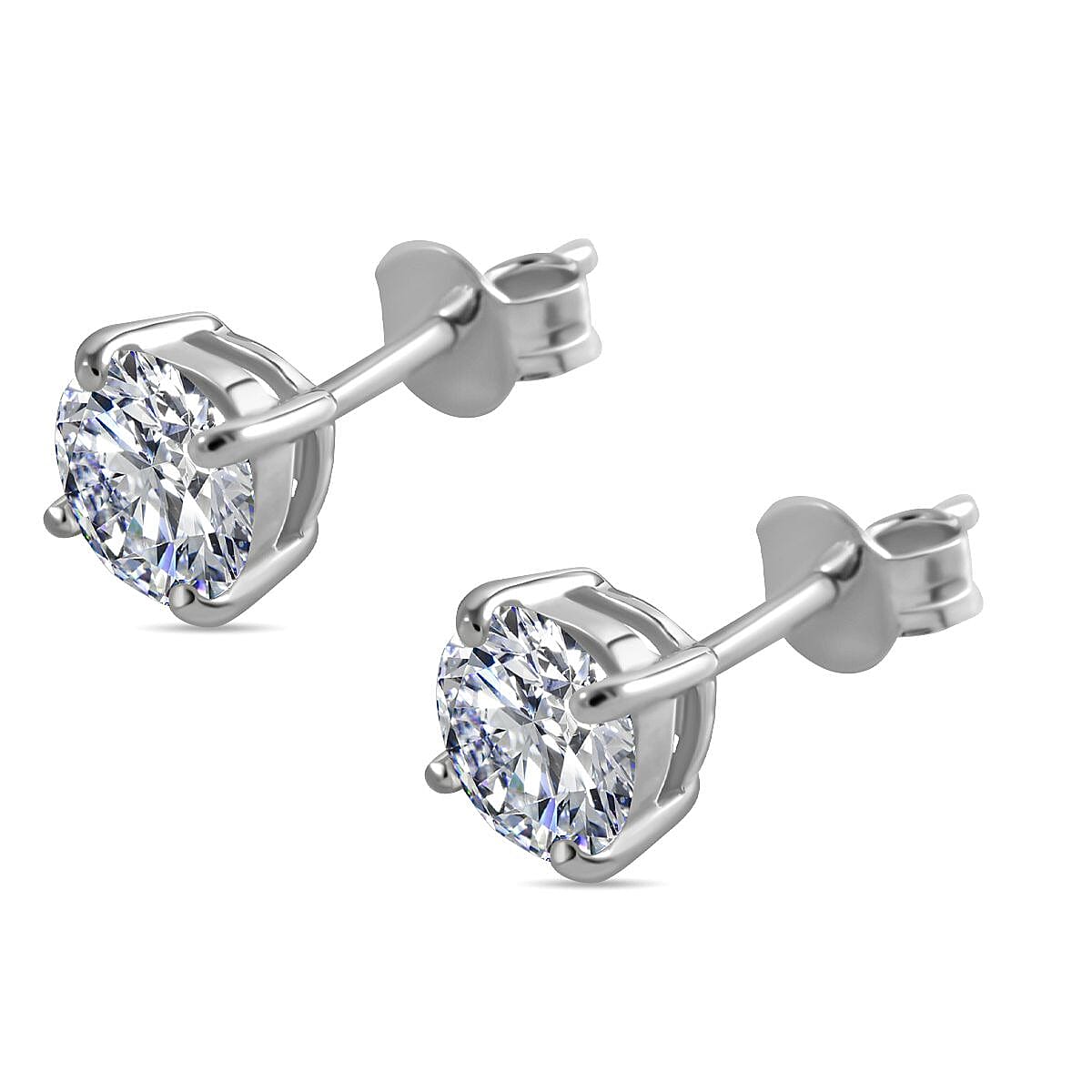 Moissanite Earring with Push Back in Rhodium Overlay Sterling Silver 1.51 Ct.