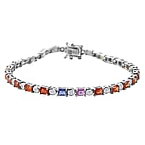 Multi Sapphires with White Zircon Bracelet (Size - 7.5) with Box Clasp in Platinum Overlay Sterling Silver 7.30 Ct.