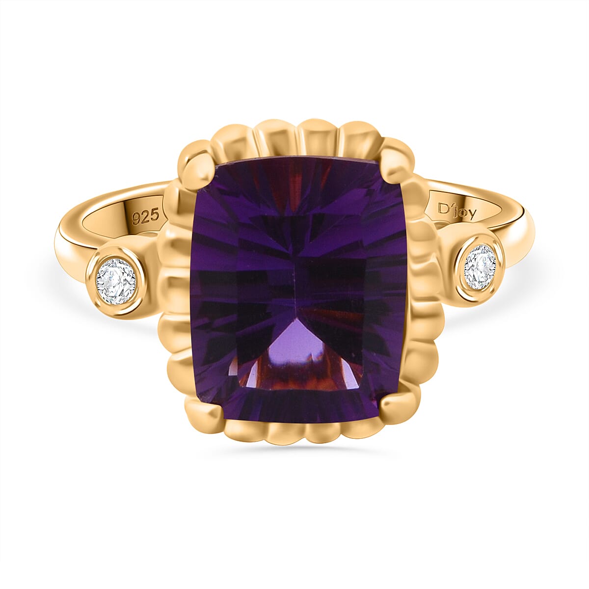 Morrocco Amethyst & White Zircon Ring in Vermeil Rose Gold Plated Sterling Silver 3.40 Ct.