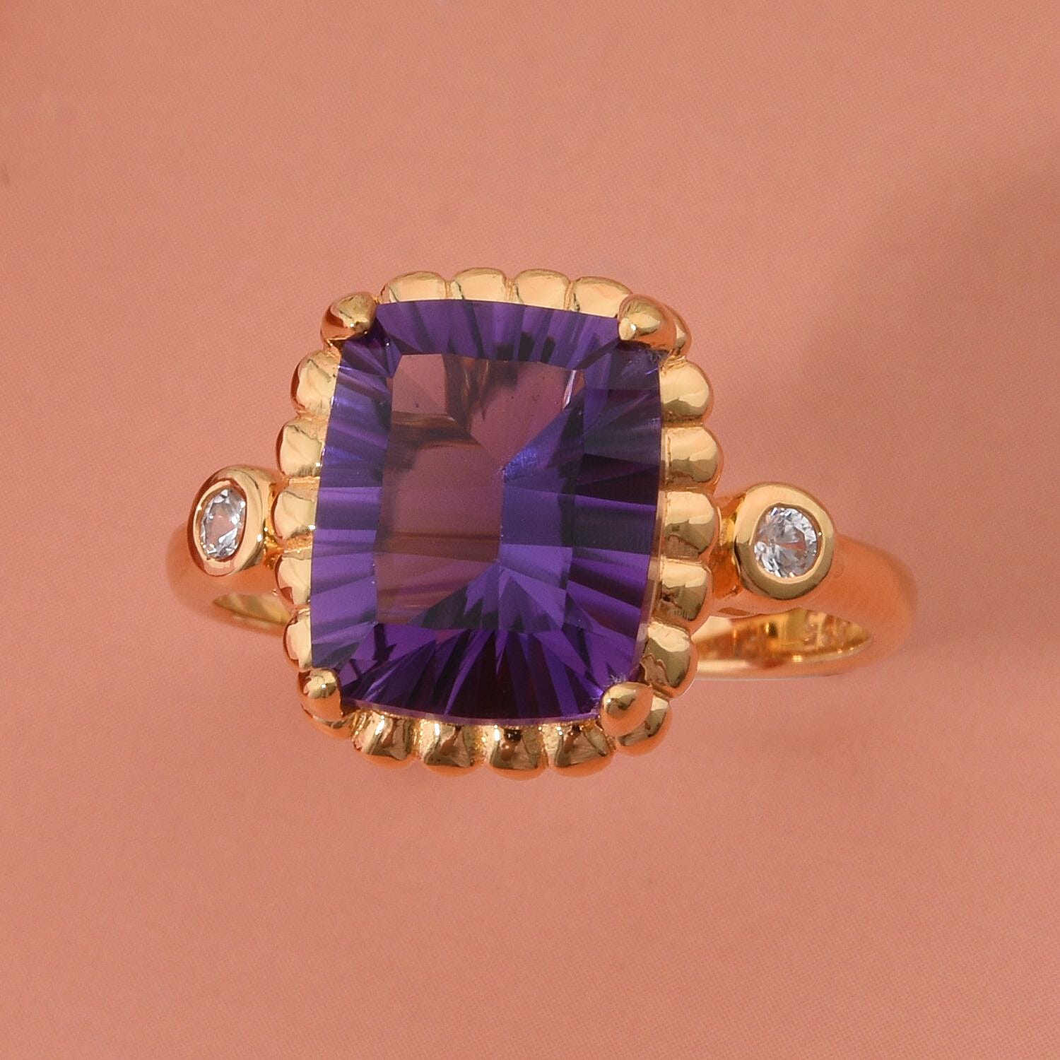 Morrocco Amethyst & White Zircon Ring in Vermeil Rose Gold Plated Sterling Silver 3.40 Ct.
